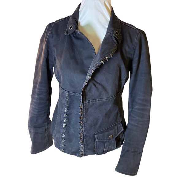 Y2k Diesel Womens Jacket Black Cotton M/L Moto Military Corset Accents Vintage - Picture 1 of 16